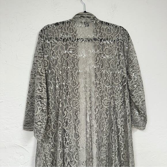Roamans Grey Lace Duster Cardigan Sweater Womens 22W Formal Sequin Dressy Sheer - Picture 6 of 9